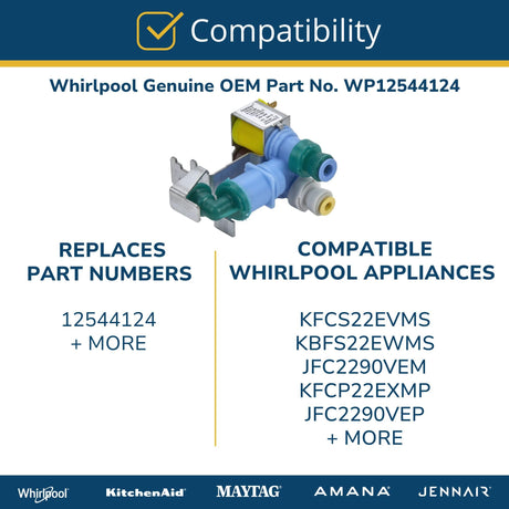Whirlpool WP12544124 Genuine OEM Refrigerator Water Inlet Valve