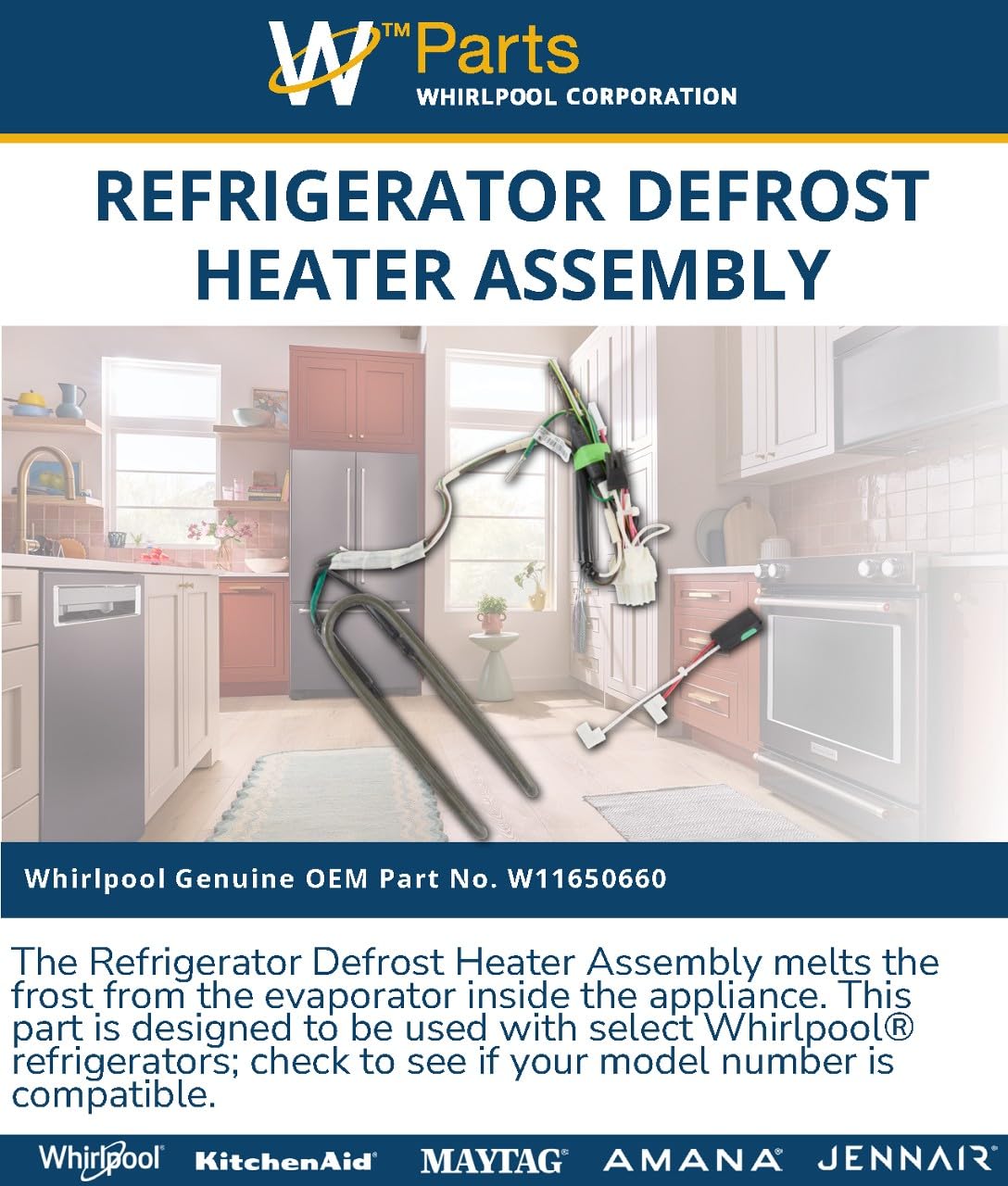 Whirlpool W11650660 Genuine OEM Refrigerator Defrost Heater Assembly