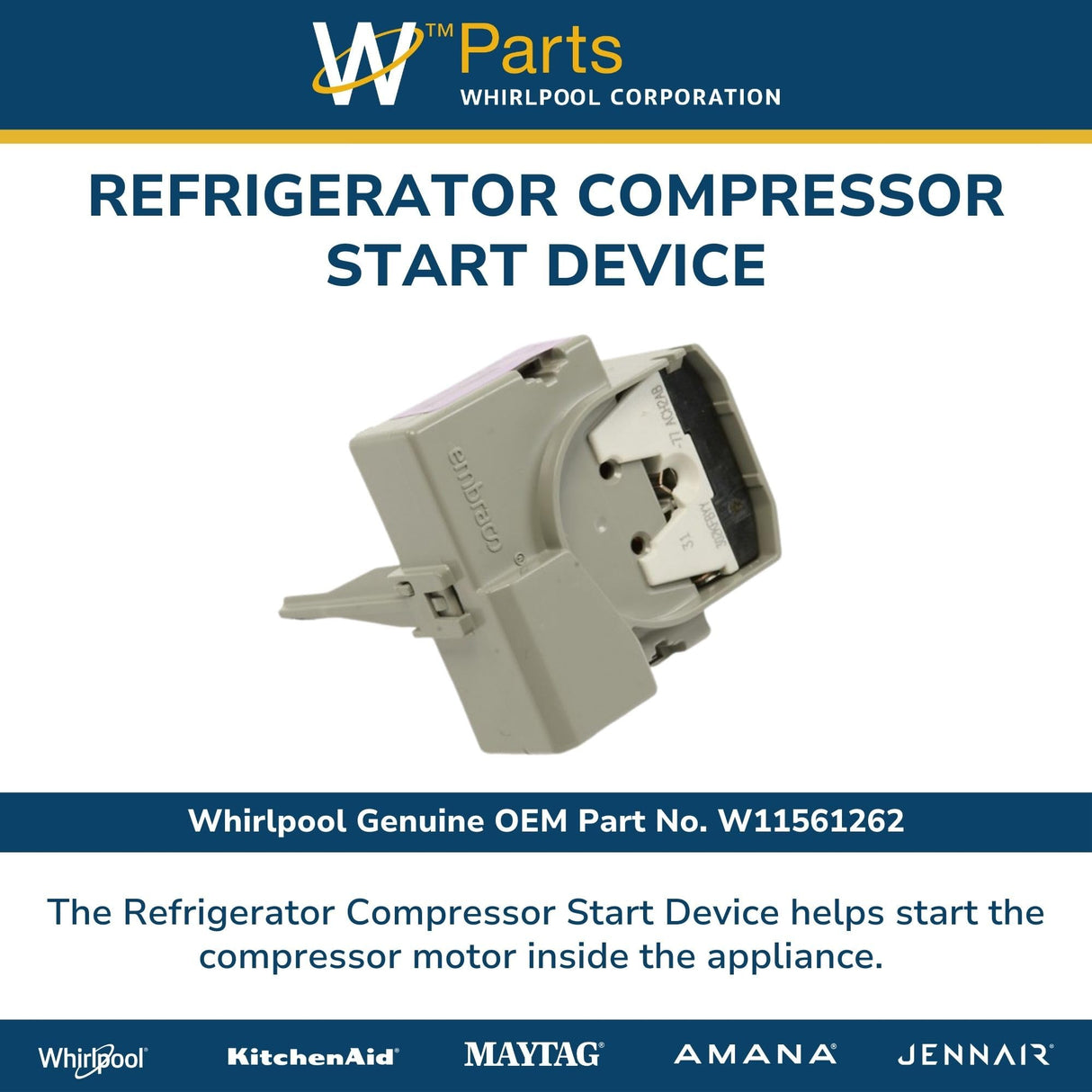 Whirlpool W11561262 Genuine OEM Refrigerator Compressor Start Device Replacement Part