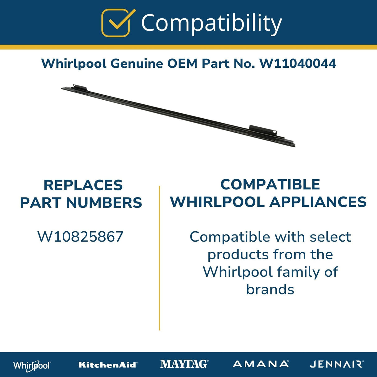 Whirlpool W11040044 Genuine OEM Range Glass Main Top Replacement Part - Replaces W10825867