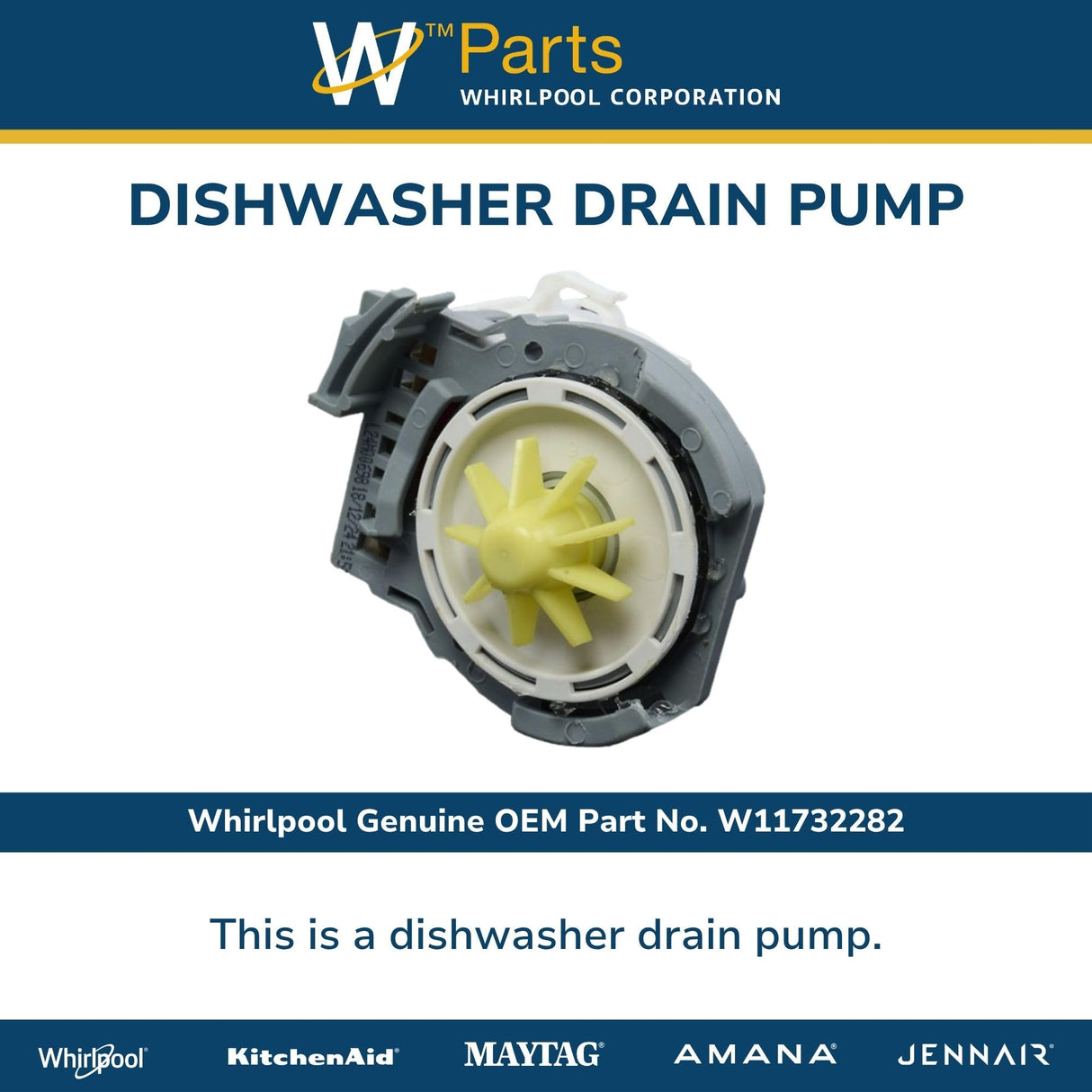 Whirlpool W11732282 Genuine OEM Dishwasher Drain Pump Replacement Part