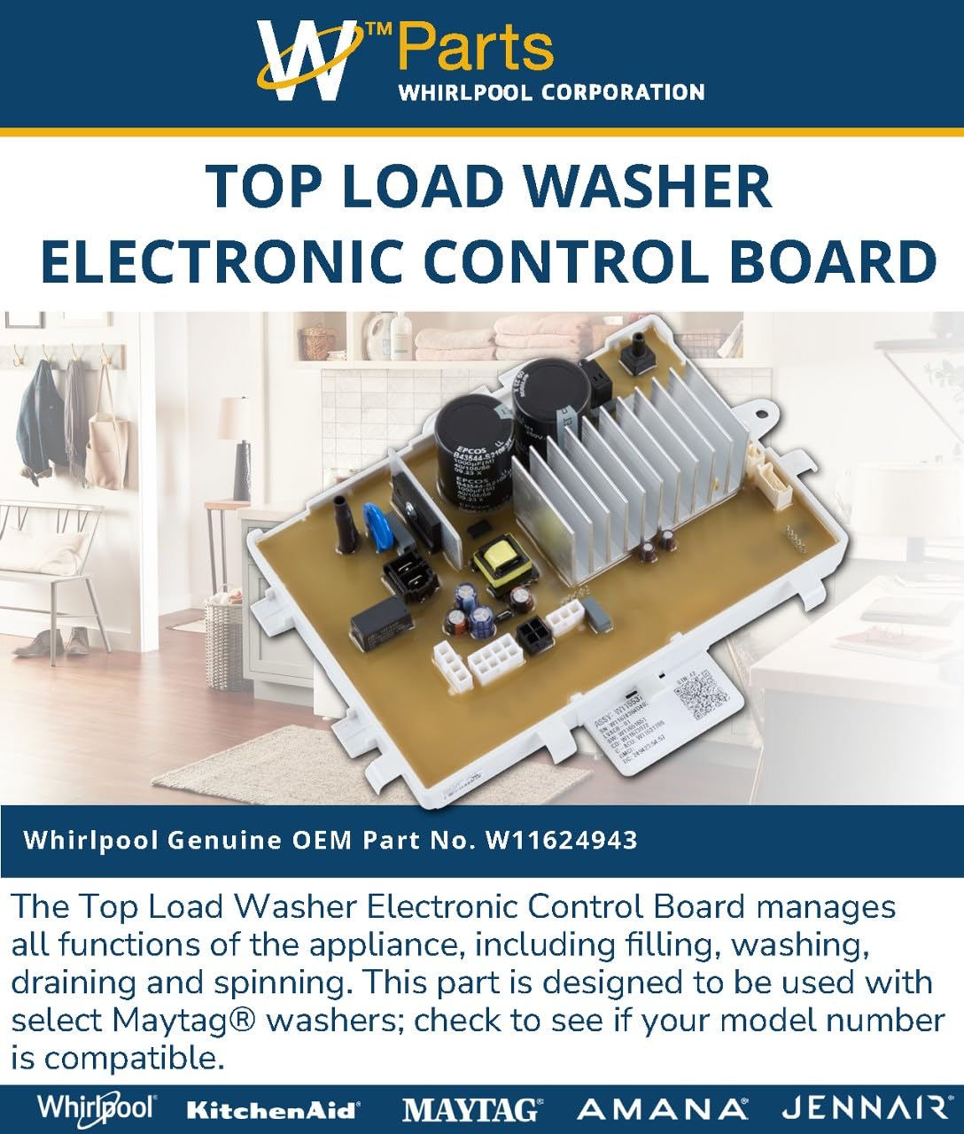 Whirlpool W11624943 Genuine OEM Top Load Washer Electronic Control Board