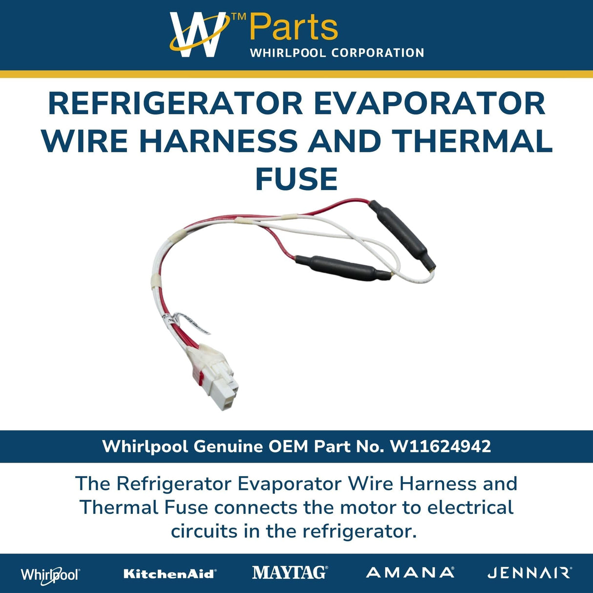 Whirlpool W11624942 Genuine OEM Refrigerator Evaporator Wire Harness and Thermal Fuse Replacement Part - Replaces W11466252 and W11215218