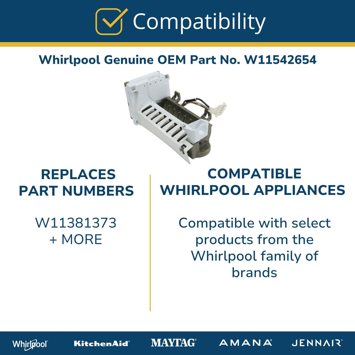 Whirlpool W11542654 Genuine OEM Refrigerator Ice Maker Assembly