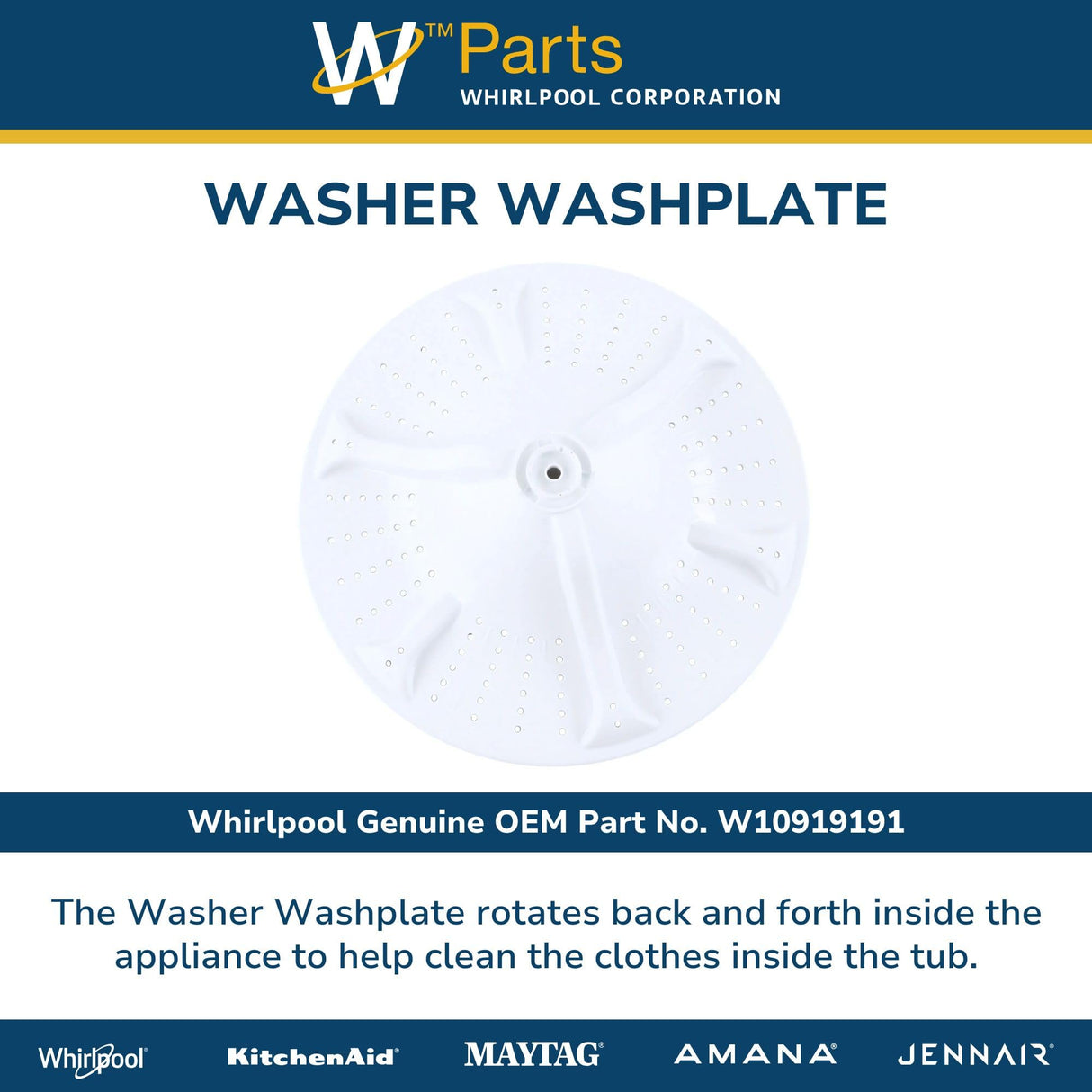 Whirlpool W10919191 Genuine OEM Washer Washplate