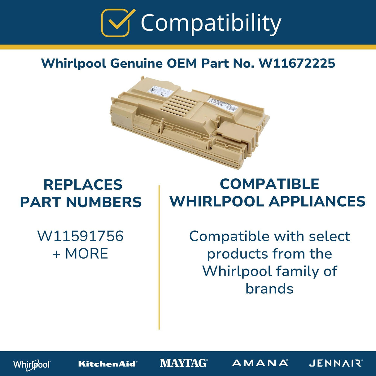 Whirlpool W11672225 OEM Dishwasher Control Board