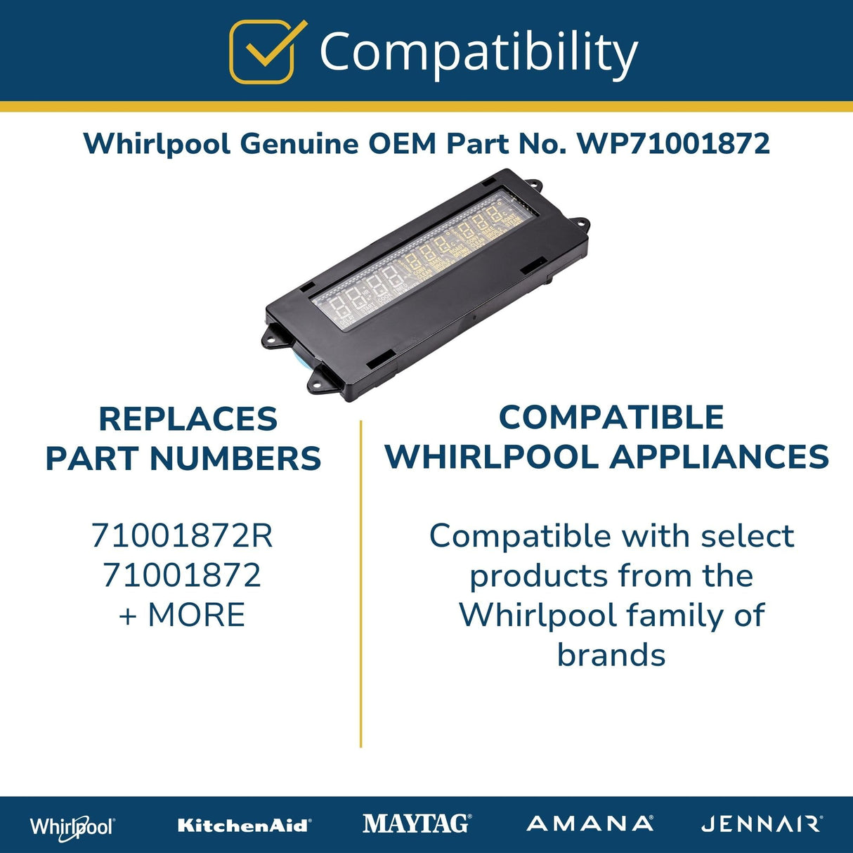Whirlpool WP71001872 Genuine OEM Range Oven Control Board Replacement Part - Replaces 71001872R, and 71001872