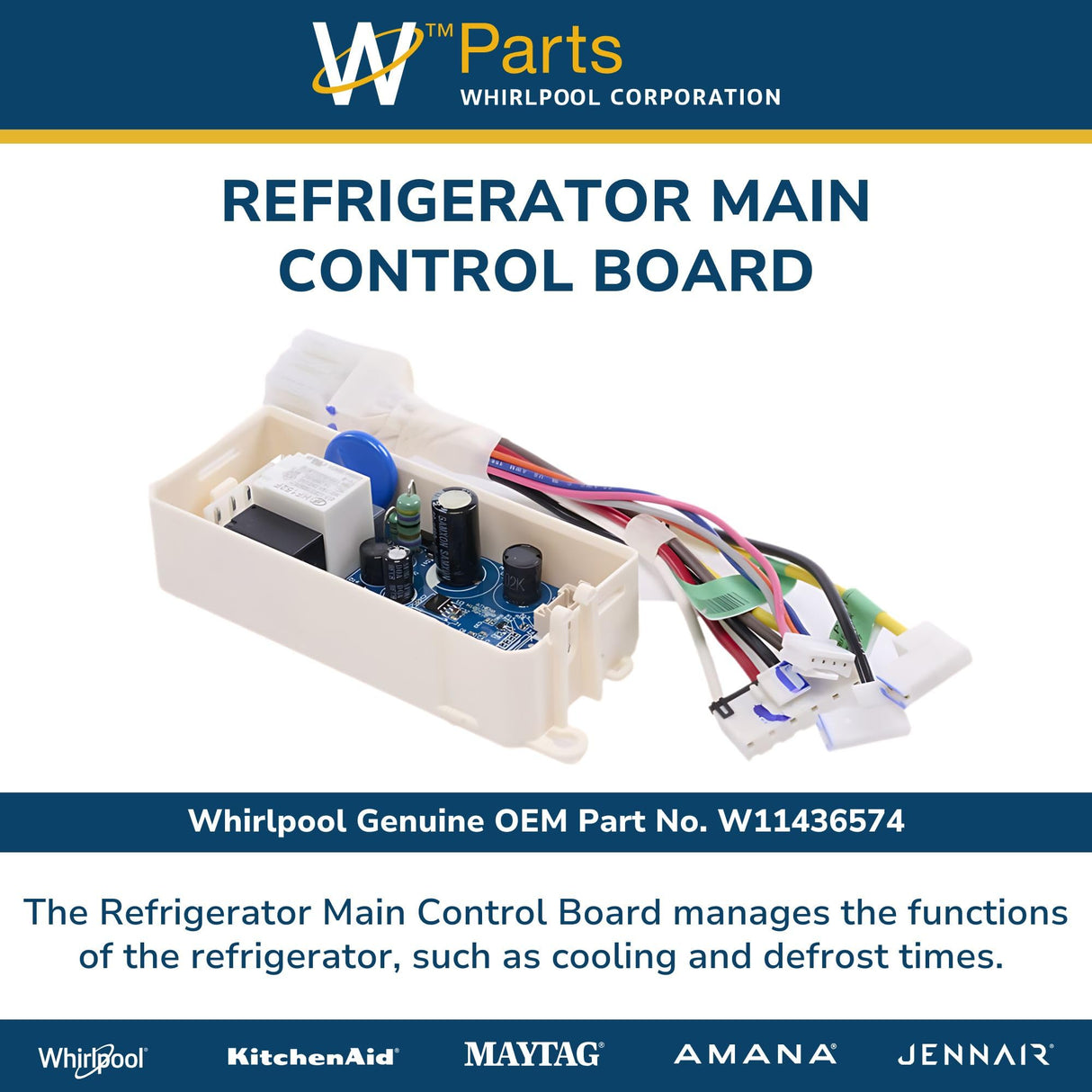 Whirlpool W11436574 OEM Refrigerator Main Control Board, Multicolor