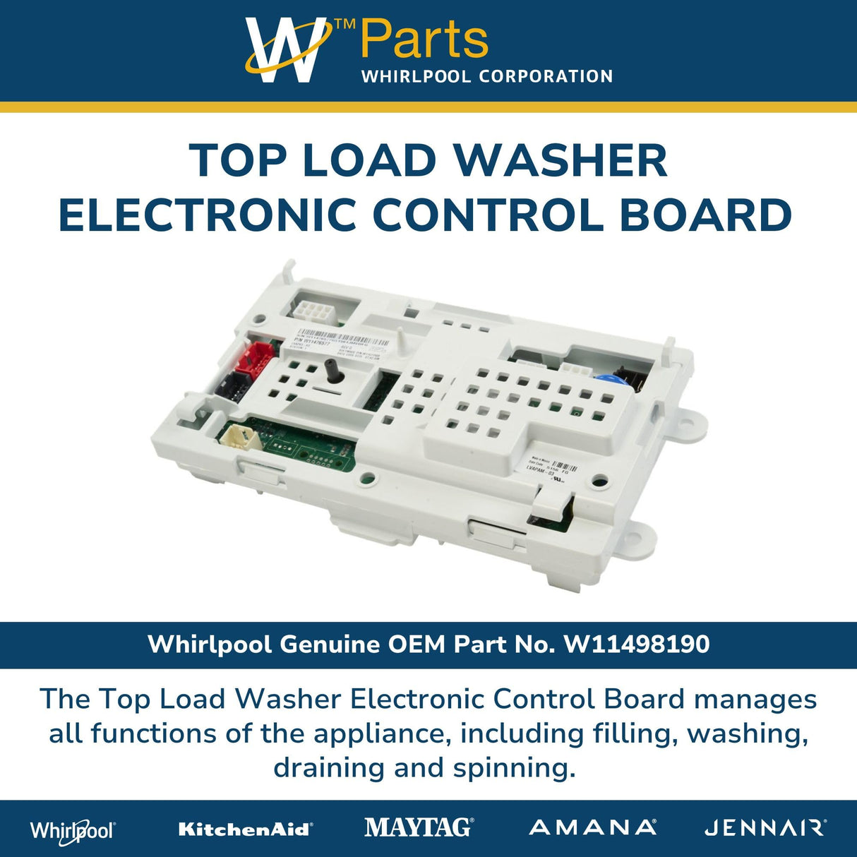 Whirlpool W11498190 Genuine OEM Top Load Washer Electronic Control Board 