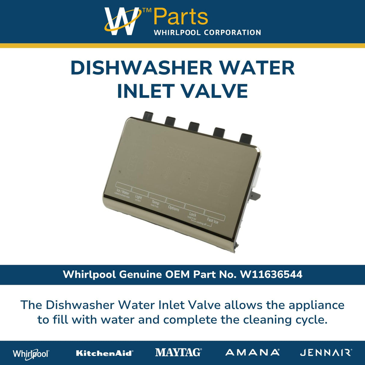 Whirlpool W11636544 Genuine OEM Dishwasher Water Inlet Valve