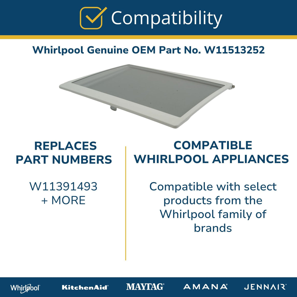 Whirlpool W11513252 OEM Top Load Washer Lid Assembly, Gray