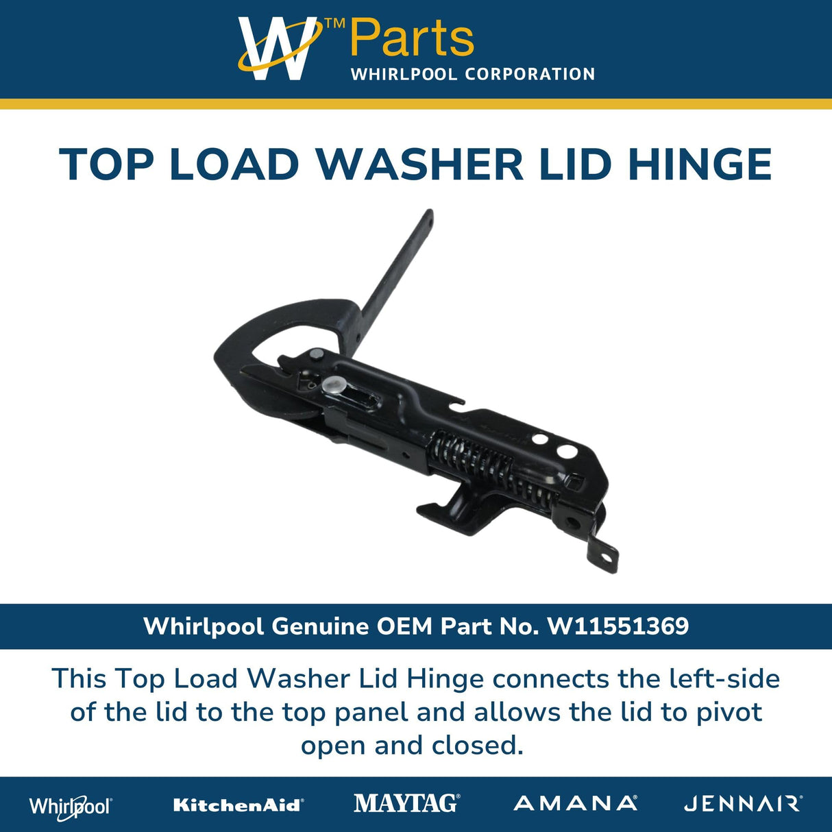 Whirlpool W11551369 Genuine OEM Top Load Washer Lid Hinge