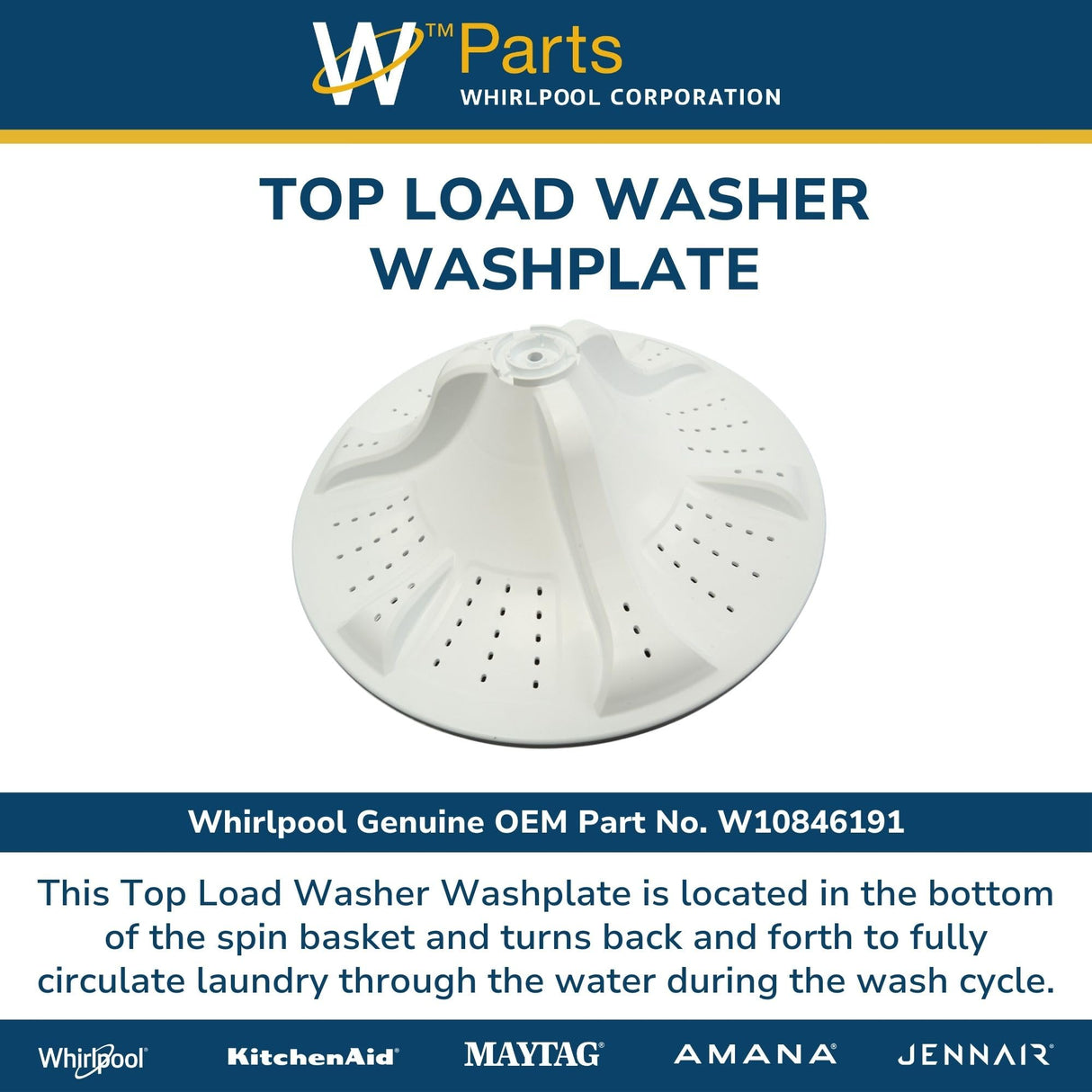 Whirlpool W10846191 Genuine OEM Top Load Washer Washplate Replacement Part - Replaces W10680217