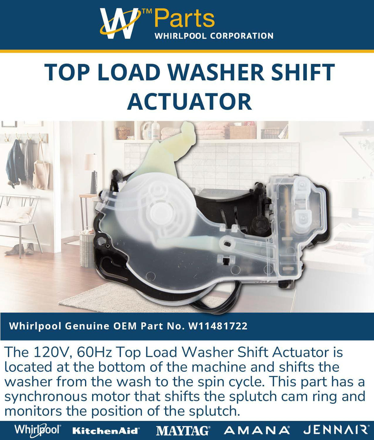 Whirlpool W11481722 Genuine OEM Top Load Washer Shift Actuator