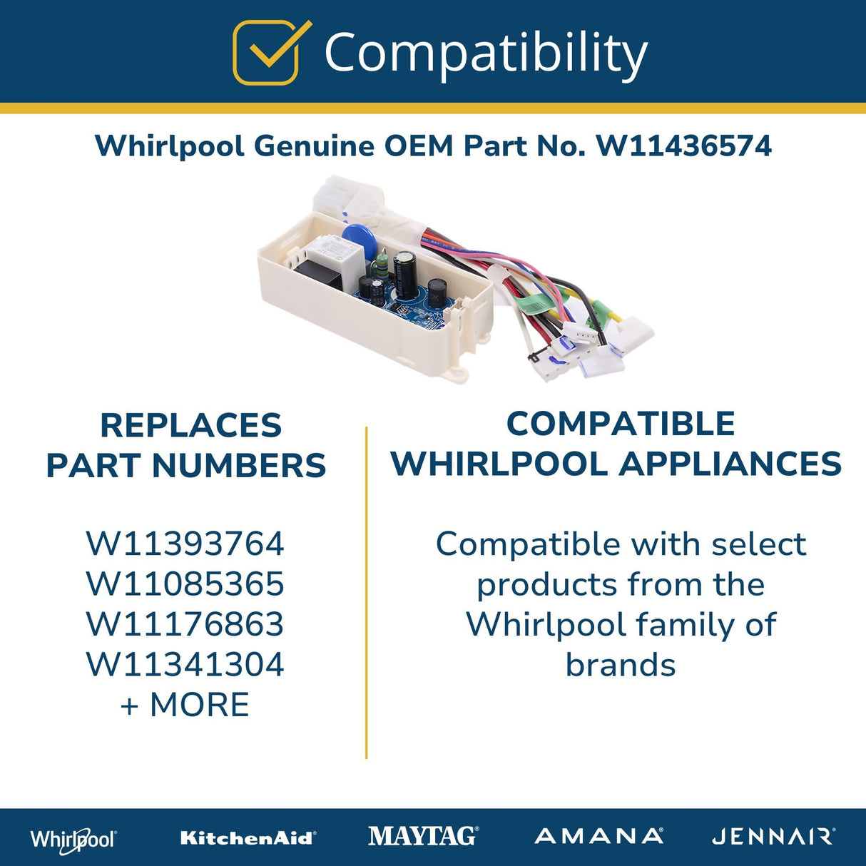 Whirlpool W11436574 OEM Refrigerator Main Control Board, Multicolor