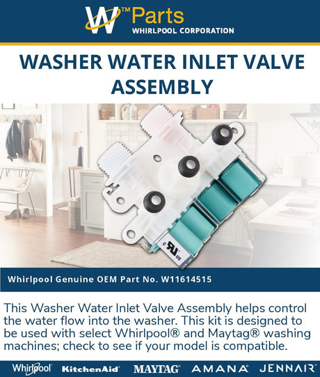 Whirlpool W11614515 Genuine OEM Washer Water Inlet Valve Assembly