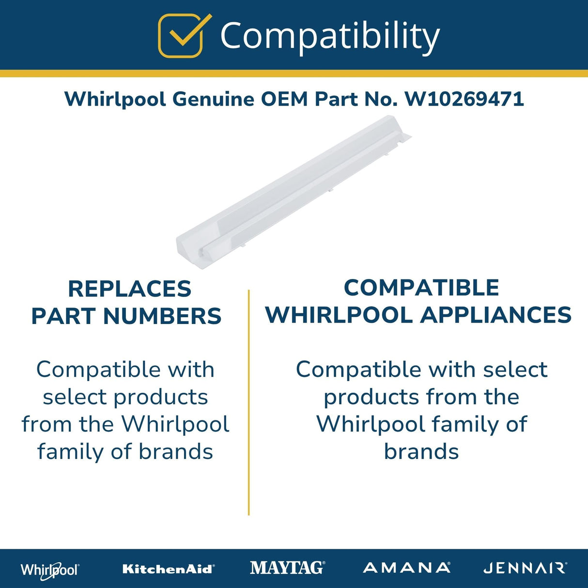 Whirlpool W10269471 Genuine OEM Dishwasher Hinge Arm Replacement Part