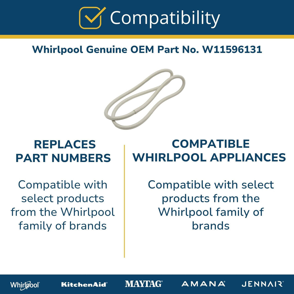Whirlpool W11596131 Genuine OEM Washer Fiberglass Door Seal Replacement Part