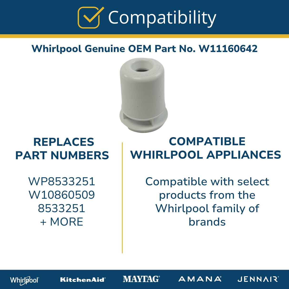 Whirlpool W11160642 Genuine OEM Washer Fabric Softener Dispenser Cup