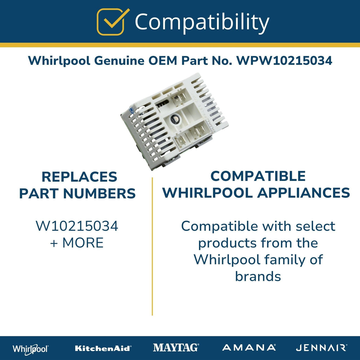 Whirlpool W10215034 Cooktop Dual Element Control Switch (Replaces W10215034) Genuine Original Equipment Manufacturer (OEM) Part