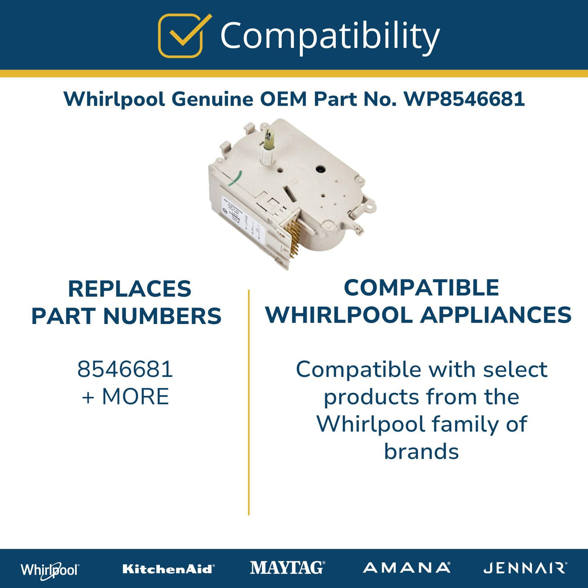 Whirlpool WP8546681 Genuine OEM Top Load Washer Timer Replacement Part - Replaces 8546681