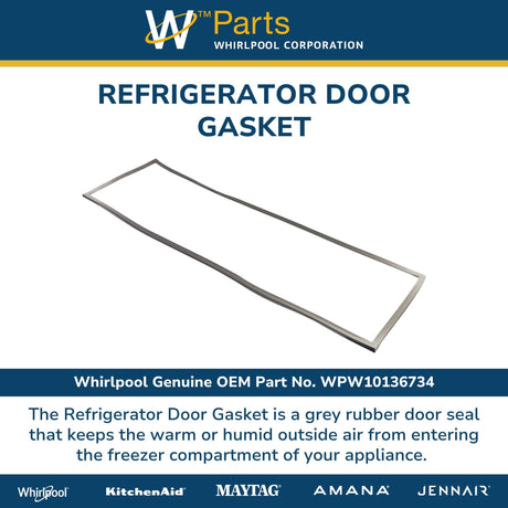 Whirlpool WPW10136734 Genuine OEM Refrigerator Door Gasket Replacement Part - Replaces W10912081, 2326338, 2327163, and W10136734