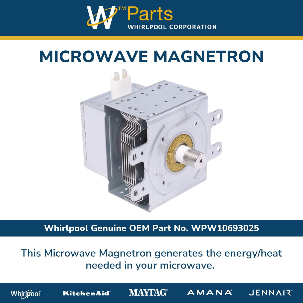 Whirlpool WPW10693025 OEM Microwave Magnetron, White