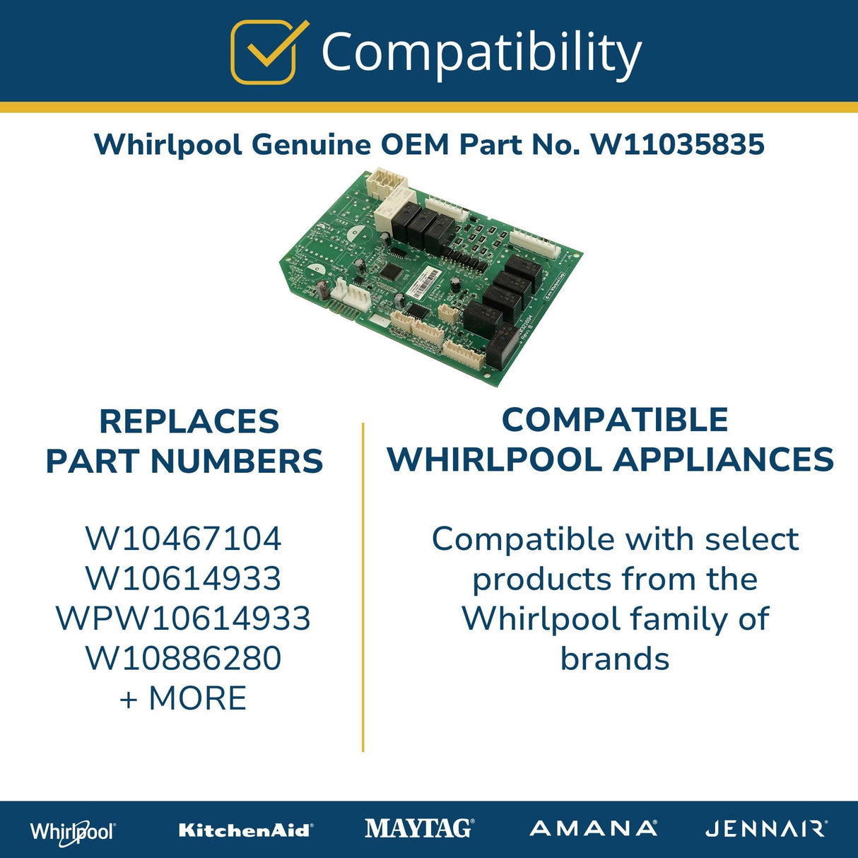 Whirlpool W11035835 Genuine OEM Refrigerator Main Control Board Replacement Part
