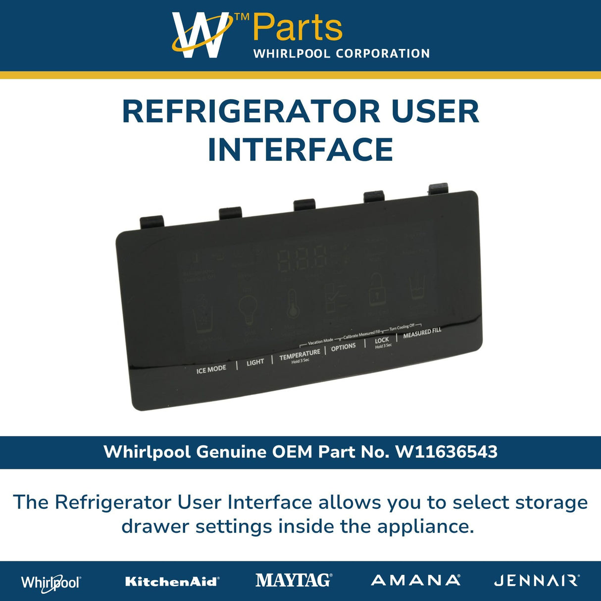 Whirlpool W11636543 Genuine OEM Refrigerator User Interface