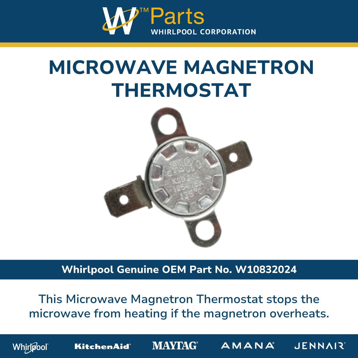 Whirlpool W10832024 OEM Microwave Magnetron Thermostat, White
