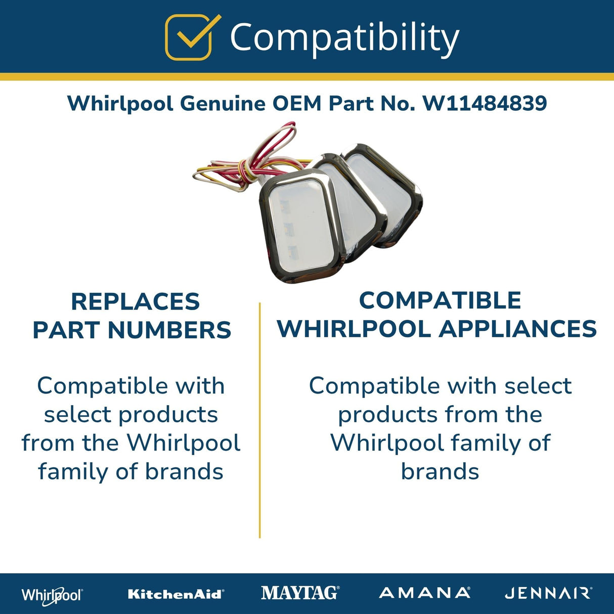Whirlpool W11484839 Genuine OEM Refrigerator LED Light Module Replacement Part