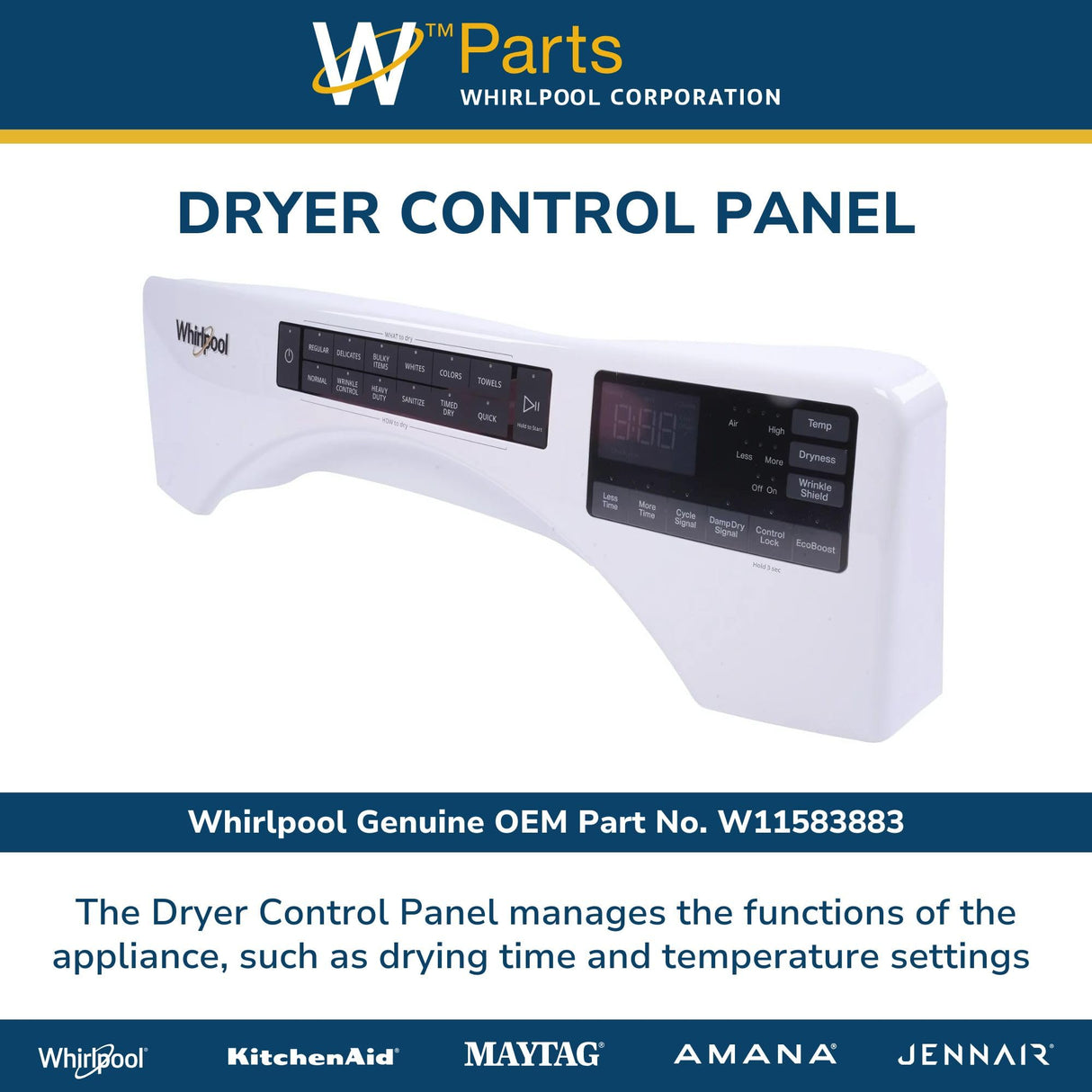 Whirlpool W11583883 Genuine OEM Dryer Control Panel