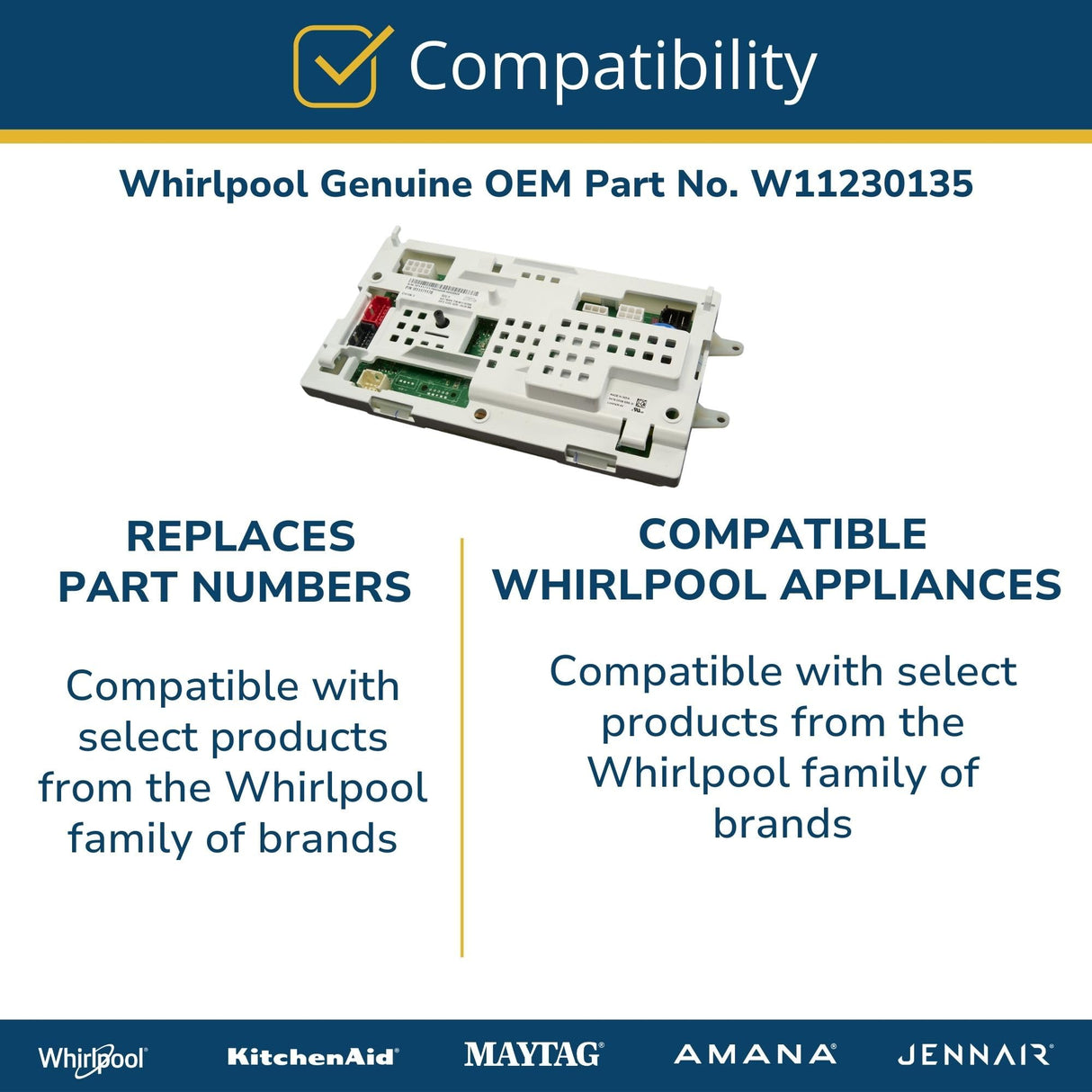 Whirlpool W11230135 Genuine OEM Top Load Washer Electronic Control Board Replacement Part
