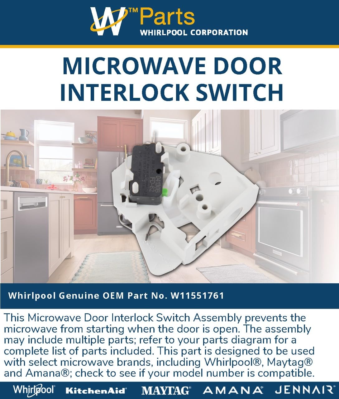 Whirlpool W11551761 OEM Microwave Door Interlock Switch Assembly, White