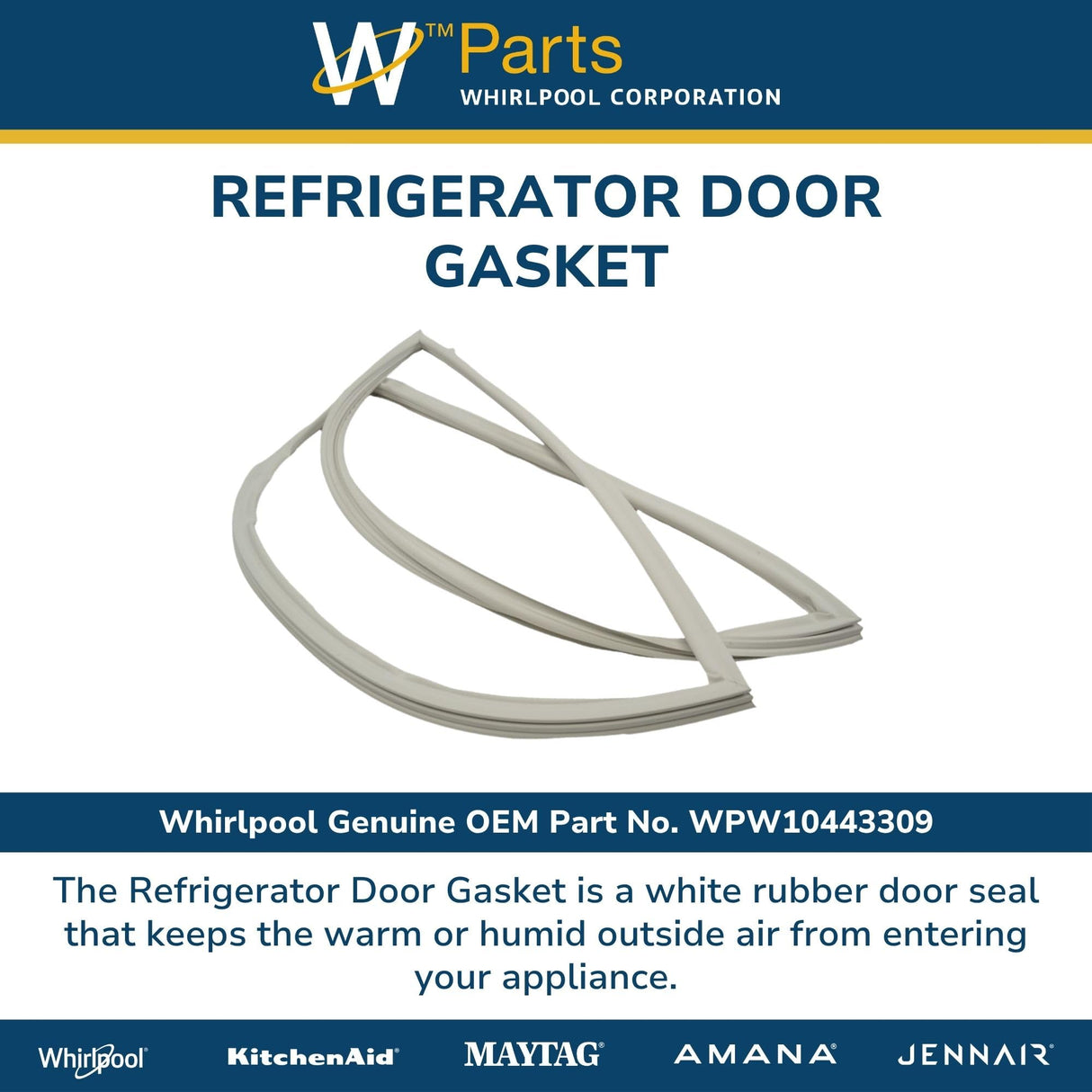 Whirlpool WPW10443309 Genuine OEM Refrigerator Door Gasket Replacement Part - Replaces W10130148, W10164030, and more