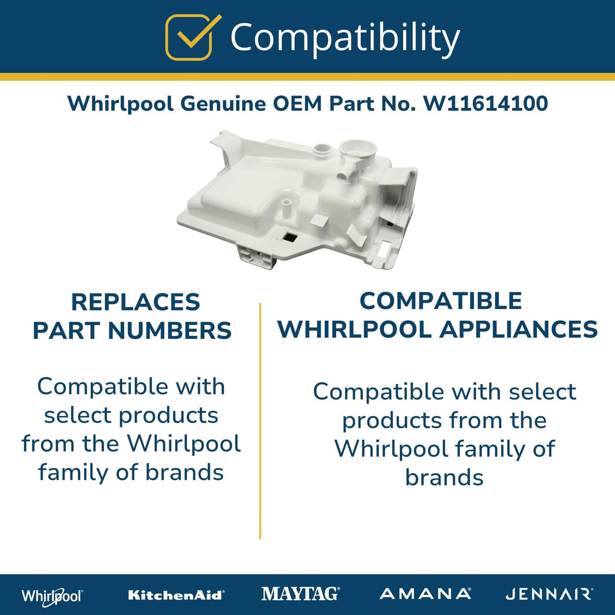 Whirlpool W11614100 Genuine OEM Refrigerator Reservoir Replacement Part
