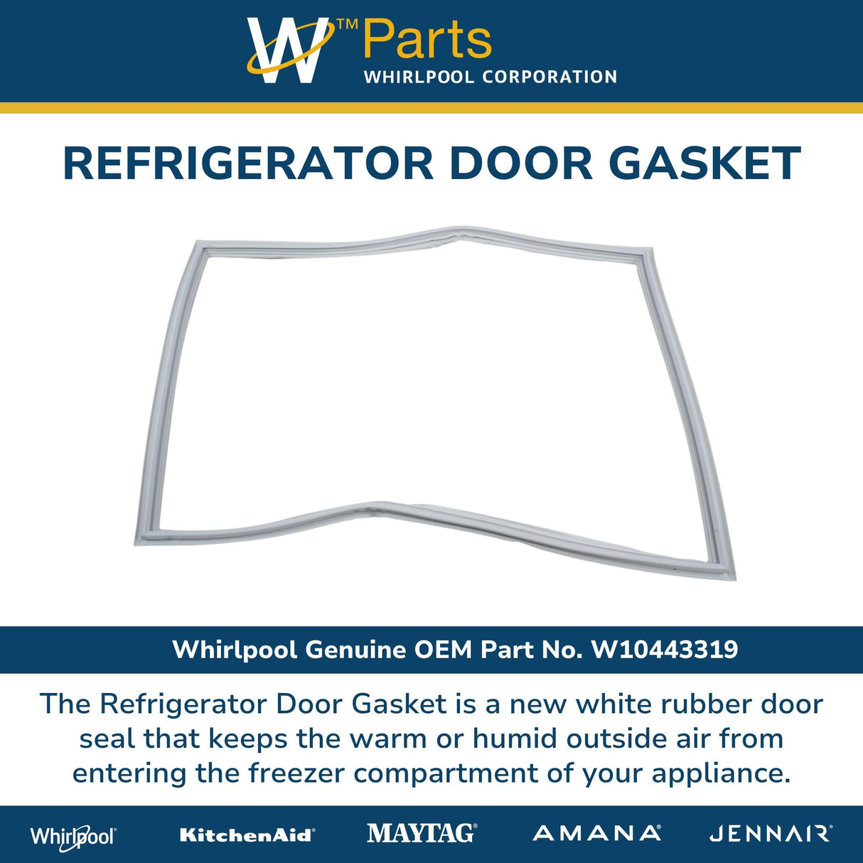 Whirlpool W10443319 Refrigerator Freezer Door Gasket (White) (Replaces W10571960) Genuine Original Equipment Manufacturer (OEM) Part White