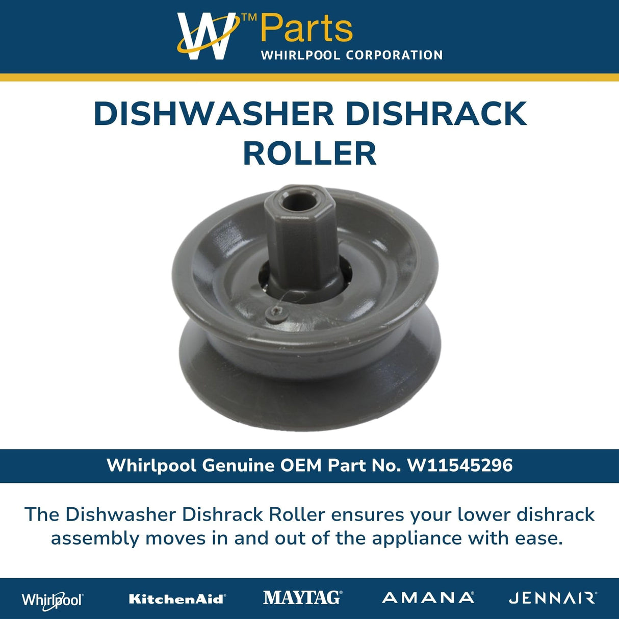 Whirlpool W11545296 Genuine OEM Dishwasher Dishrack Roller Replacement Part - Replaces W11048221
