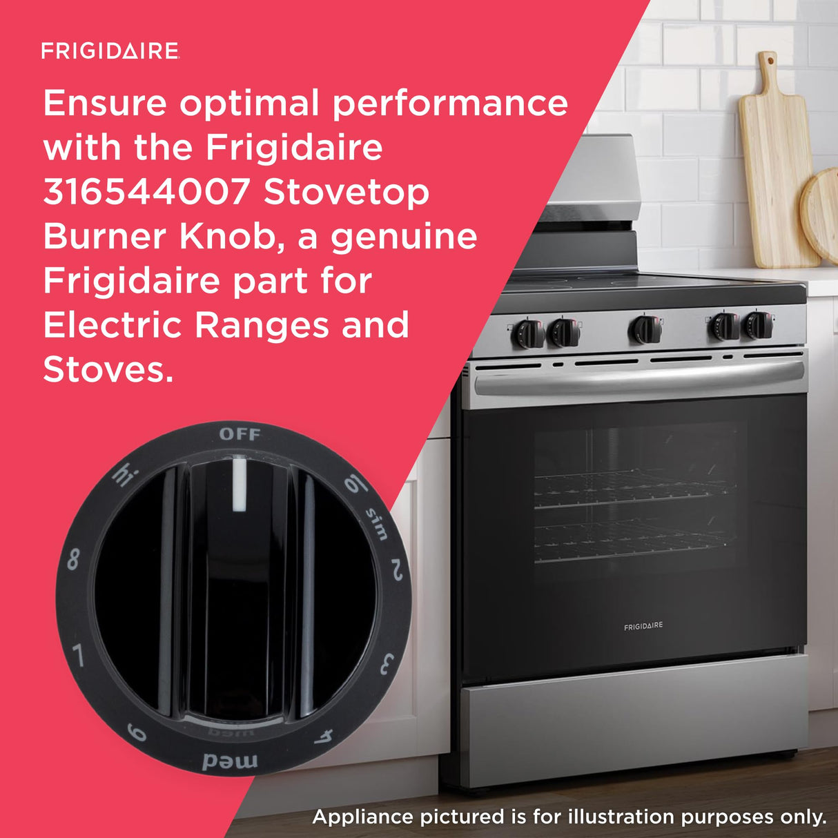Frigidaire 316544007 Stovetop Burner Knob for Electric Ranges and Stoves, Black