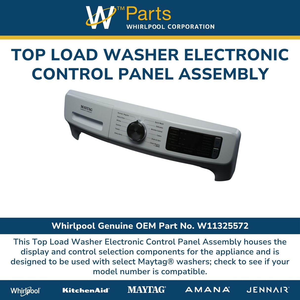 Whirlpool W11325572 Genuine OEM Top Load Washer Electronic Control Panel Assembly