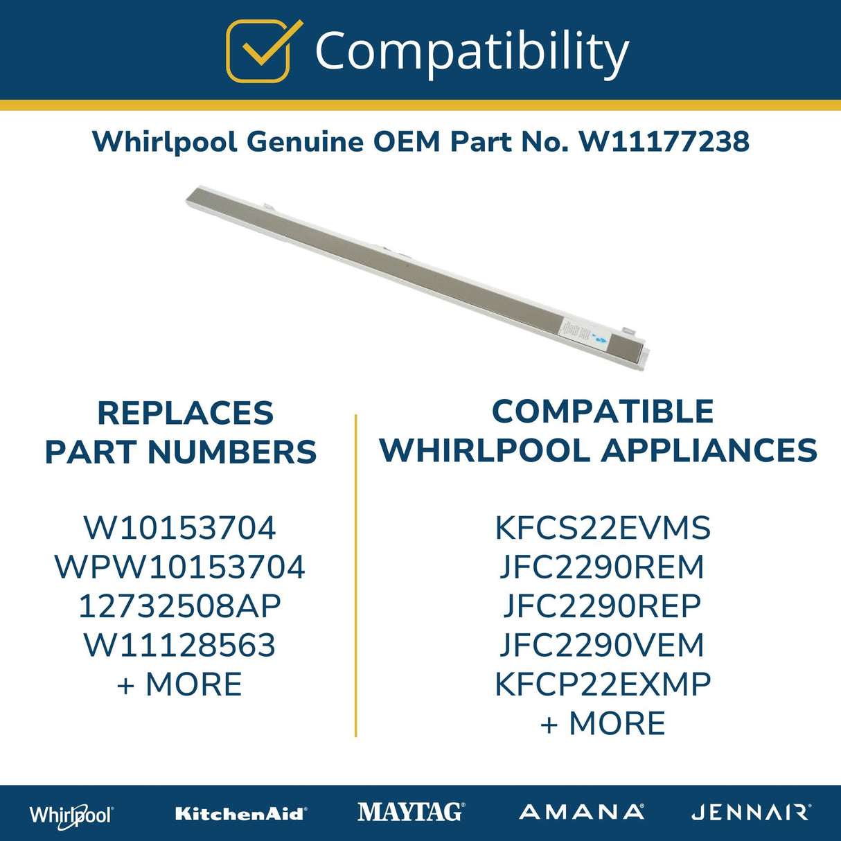 Whirlpool W11177238 Genuine OEM French Door Refrigerator Flipper Seal Cover