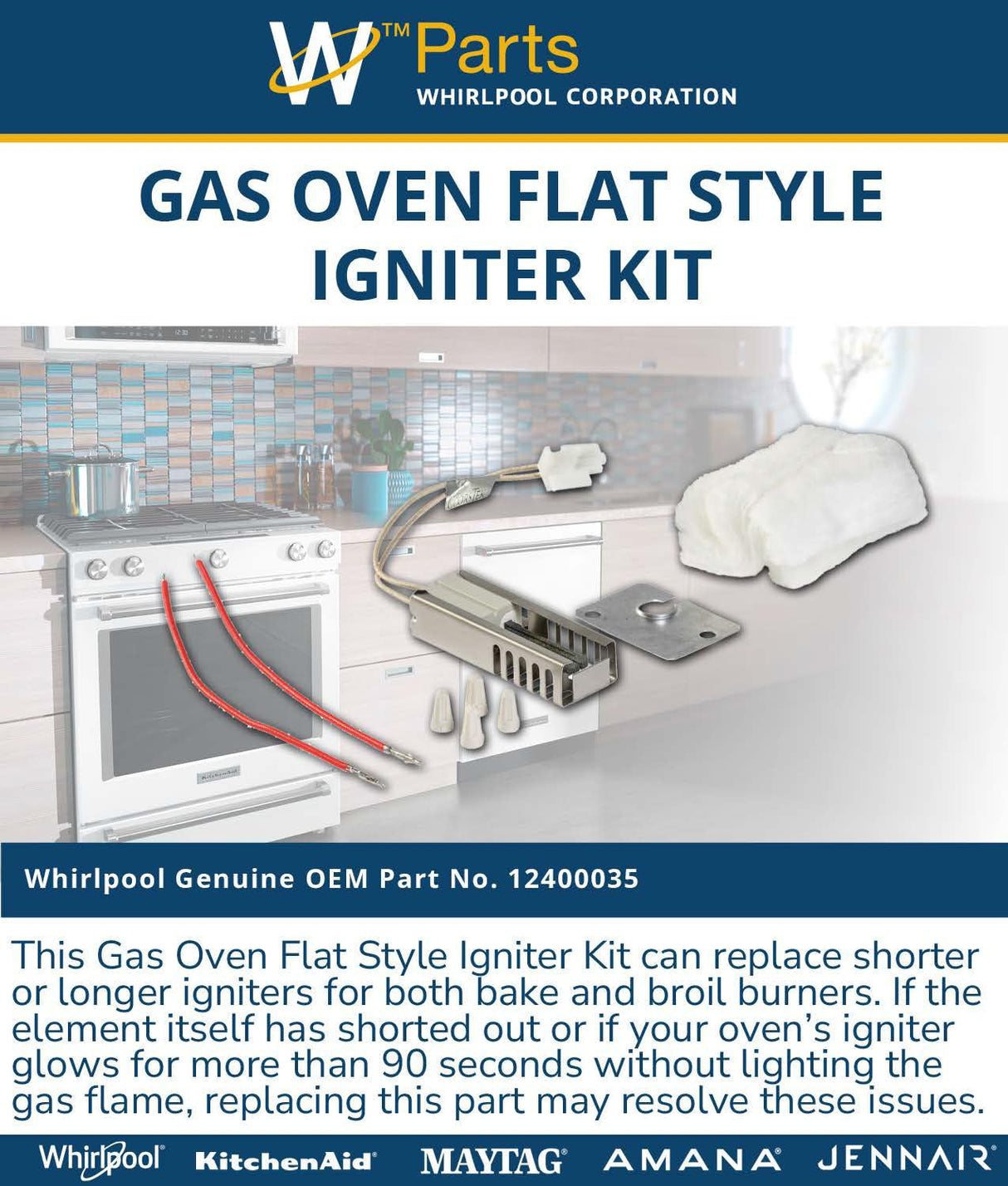 Whirlpool 12400035 Genuine OEM Gas Oven Flat Style Igniter Kit
