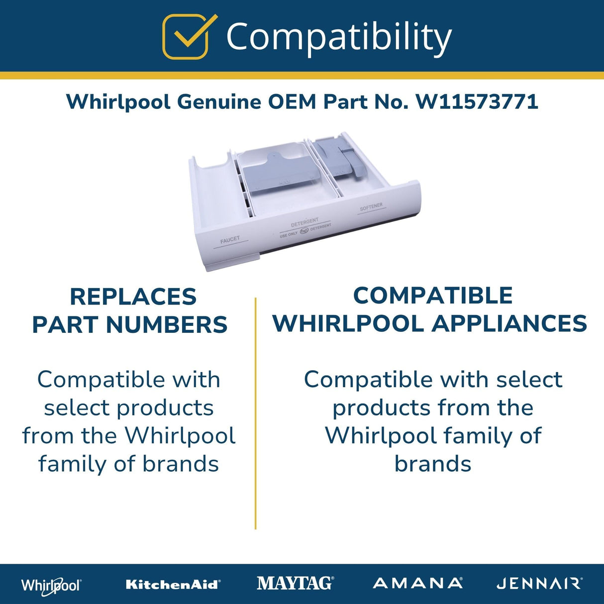 Whirlpool W11573771 Genuine OEM Whirlpool W11573771 Genuine OEM Washer Dispenser Drawer Replacement Part