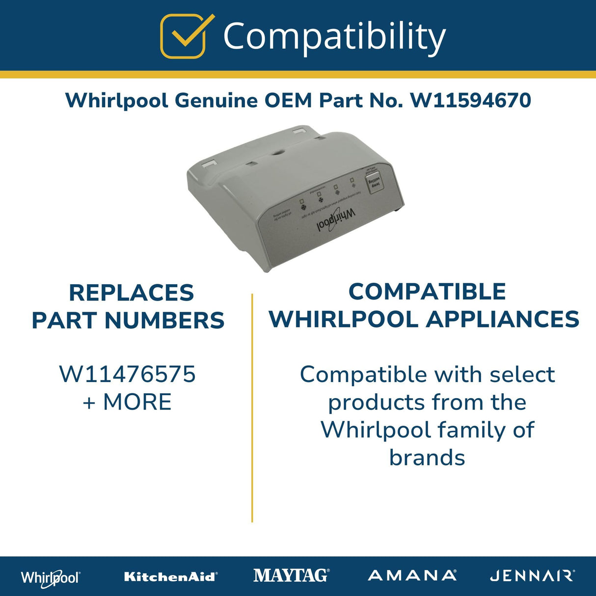 Whirlpool W11594670 Genuine OEM Refrigerator User Control Box Assembly