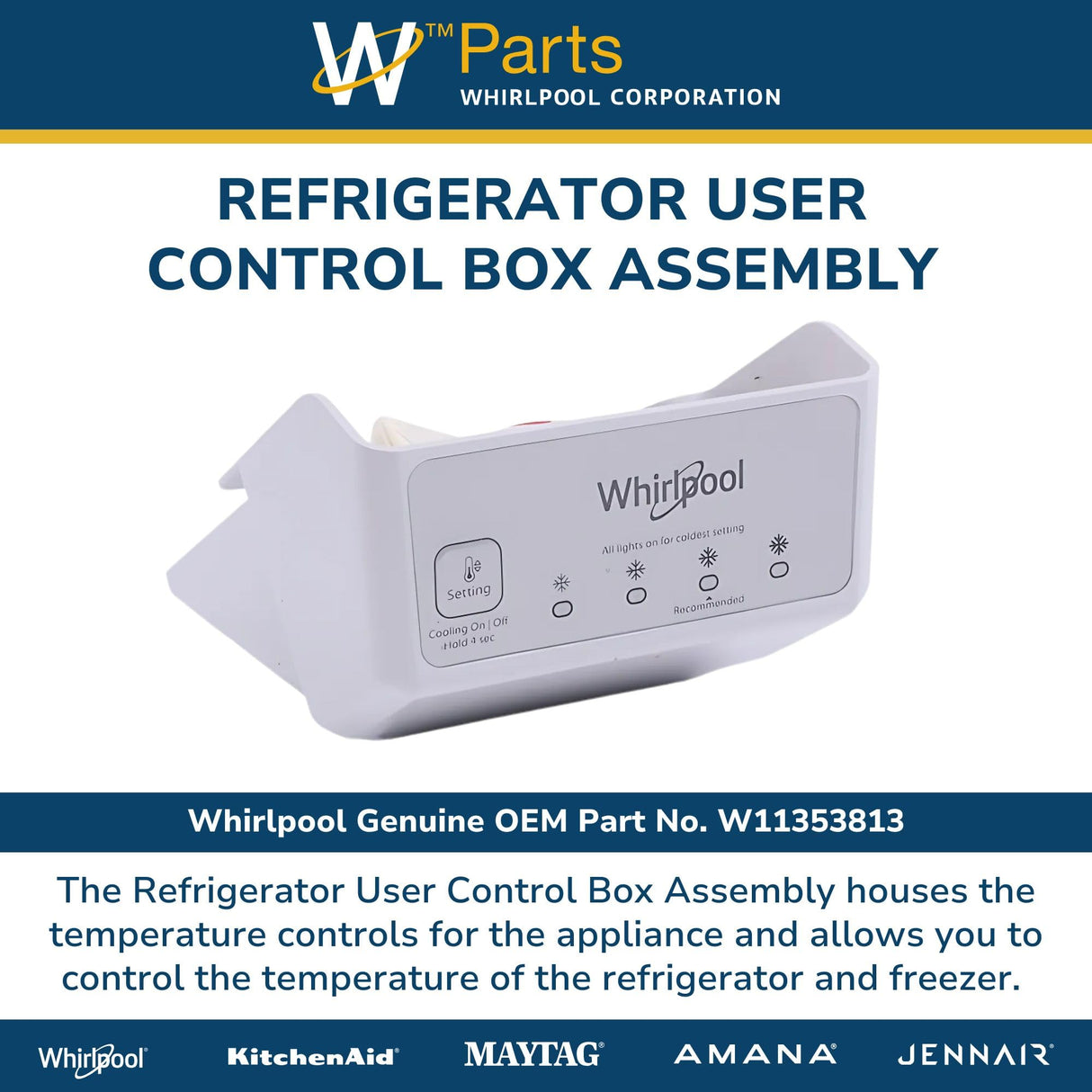 Whirlpool W11353813 Genuine OEM Refrigerator User Control Box Assembly