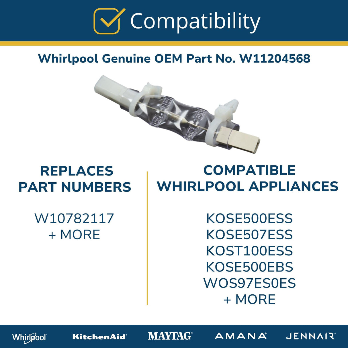 Whirlpool W11204568 Wall Oven Thermal Fuse Genuine Original Equipment Manufacturer (OEM) Part