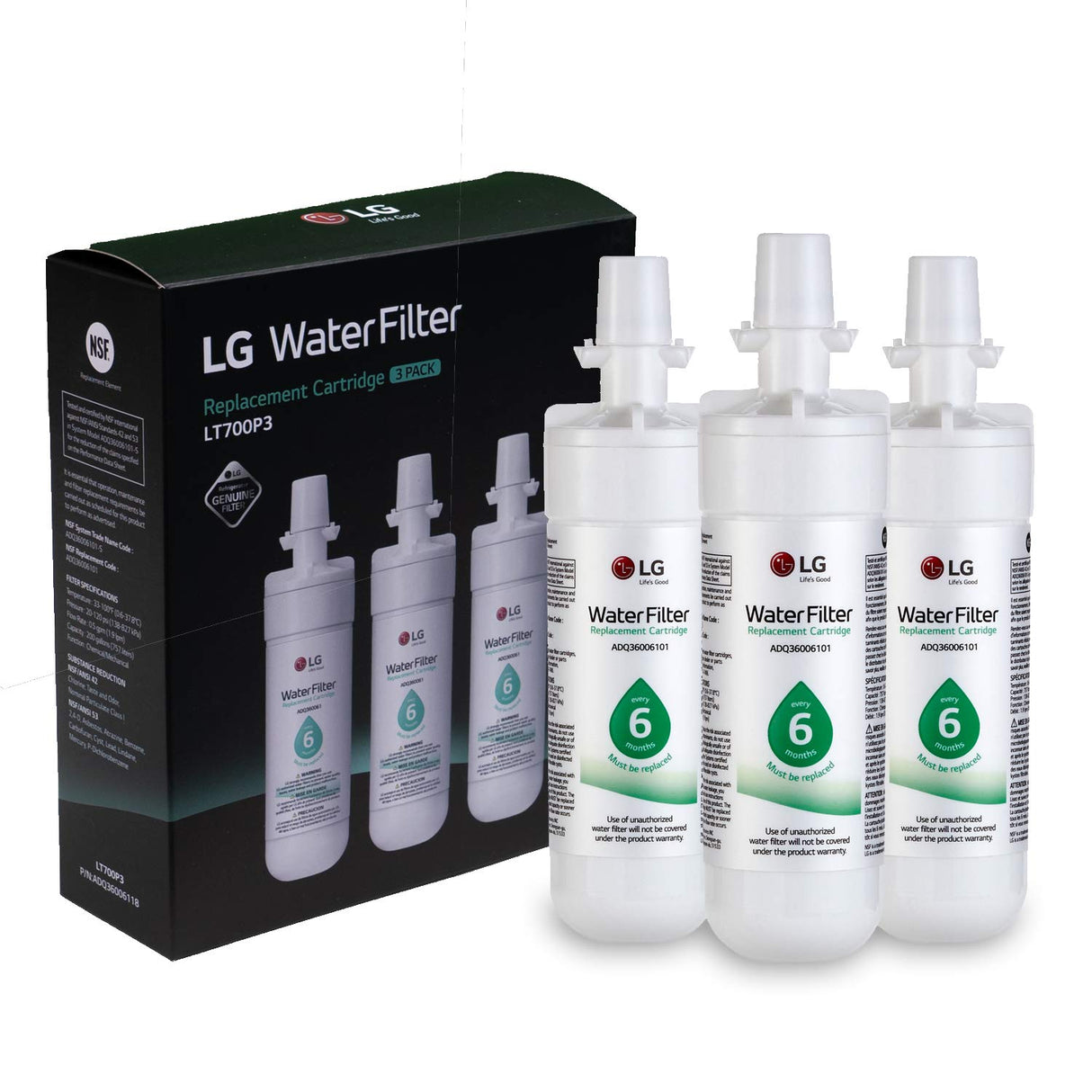 LG LT700P LT700P3 Refrigerator Water Filter, 3 Count (Pack of 1), White
