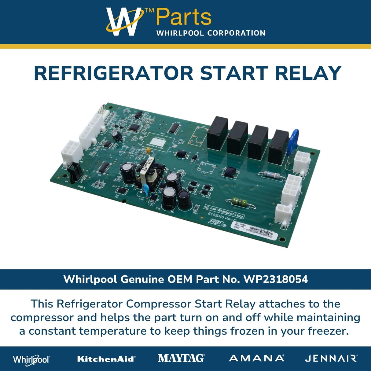 Whirlpool WP2318054 Genuine OEM Refrigerator Start Relay Replacement Part - Replaces 2318054