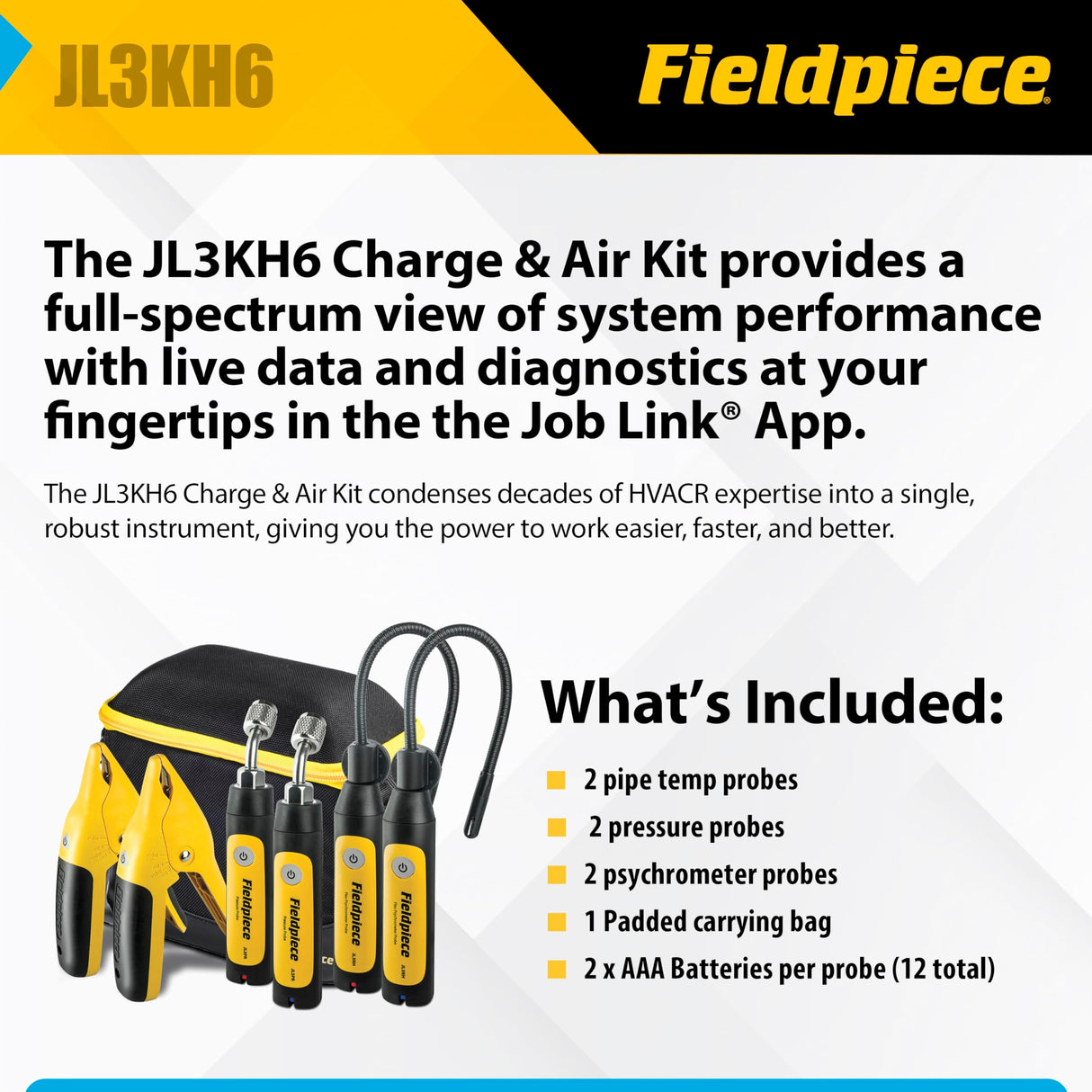 Fieldpiece JL3KH6 HVACR Charge and Air Kit, Yellow
