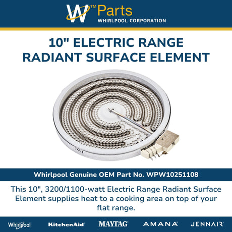 Whirlpool W10251108 Range Surface Element, Right Front (Replaces W10251108) Genuine Original Equipment Manufacturer (OEM) Part